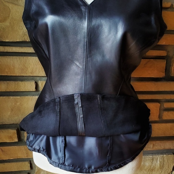 🥀ANTONIO MELANI Sexy Black Genuine Leather Top S - Picture 6 of 8